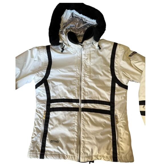 Spyder For Girls white & black ski snowboard coat removable fur hood aged 12-14 - Picture 4 of 15